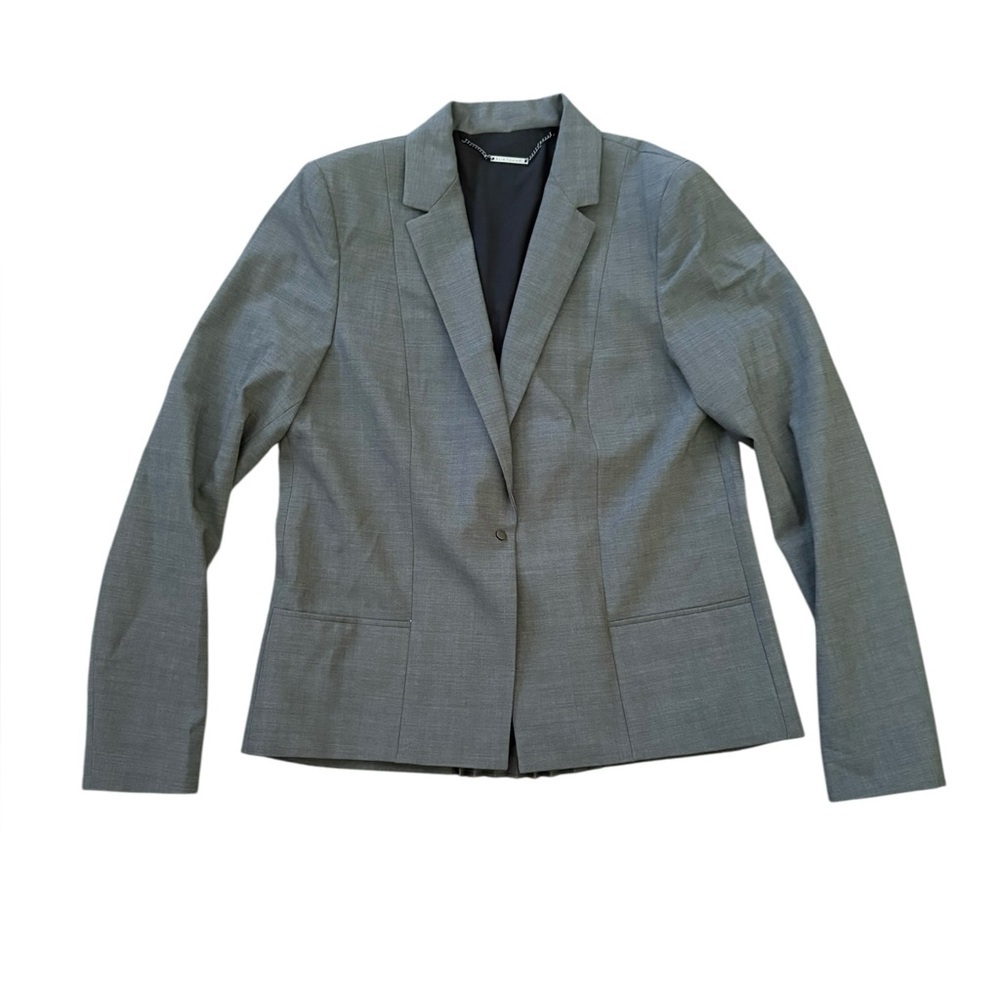 Elie Tahari Gray Single Button Wool Blazer Pleated Back 6 Business Office Preppy